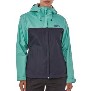 Patagonia Women's Teal and Charcoal Rain Jacket